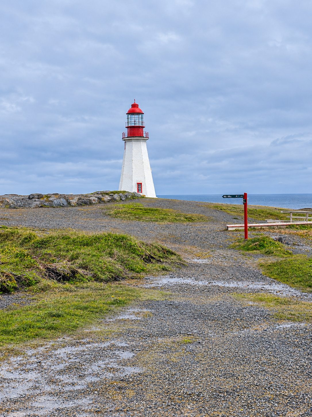 Red-capped lighthouse on the Newfoundland coast